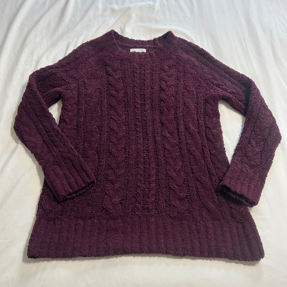 LA Hearts Womens XS Burgundy Chenille Cable Knit Crew Neck Sweater Pullover Plum